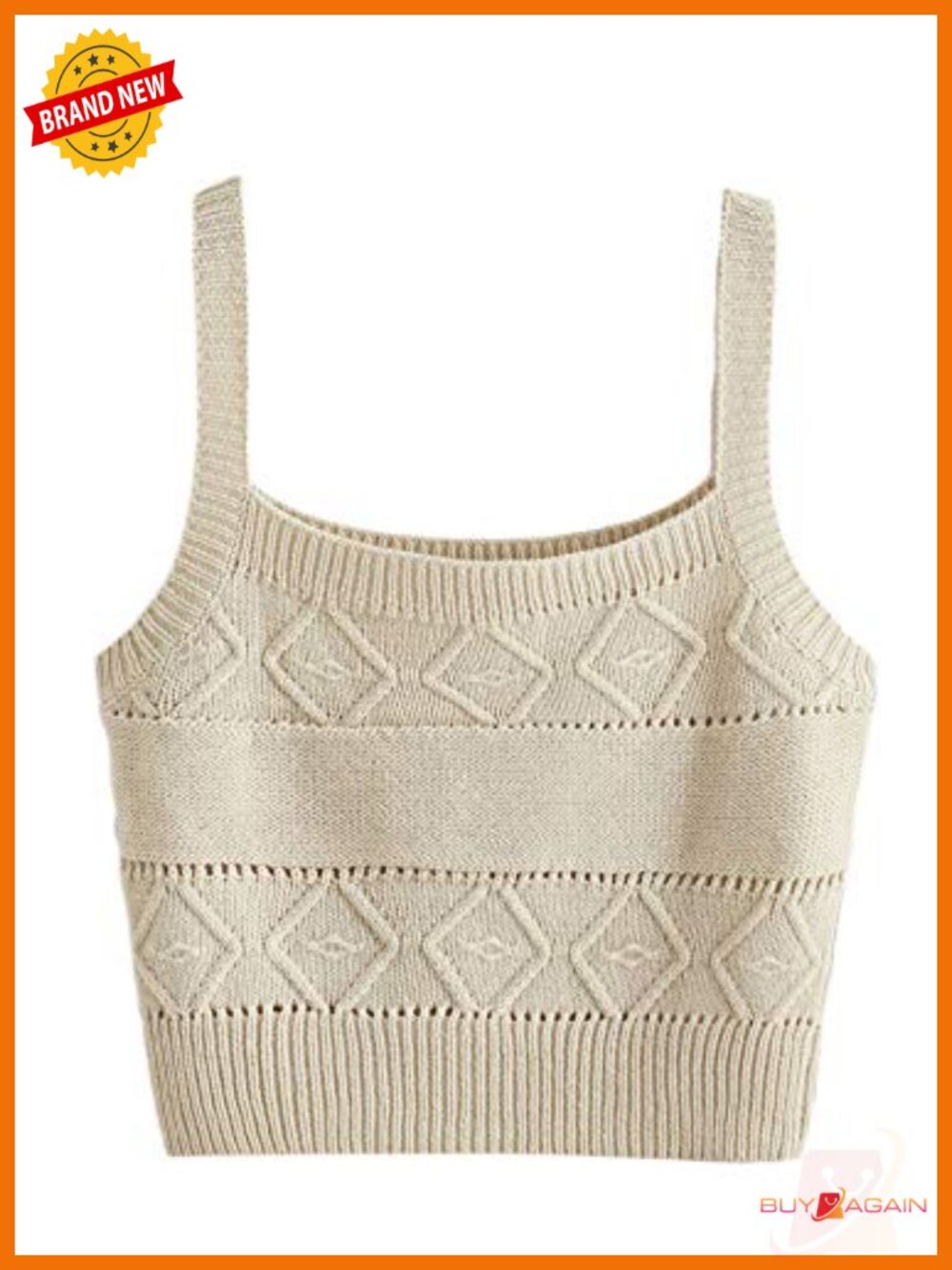Sleeveless Solid Knit Straps Crop Tank Top - Soft Acrylic